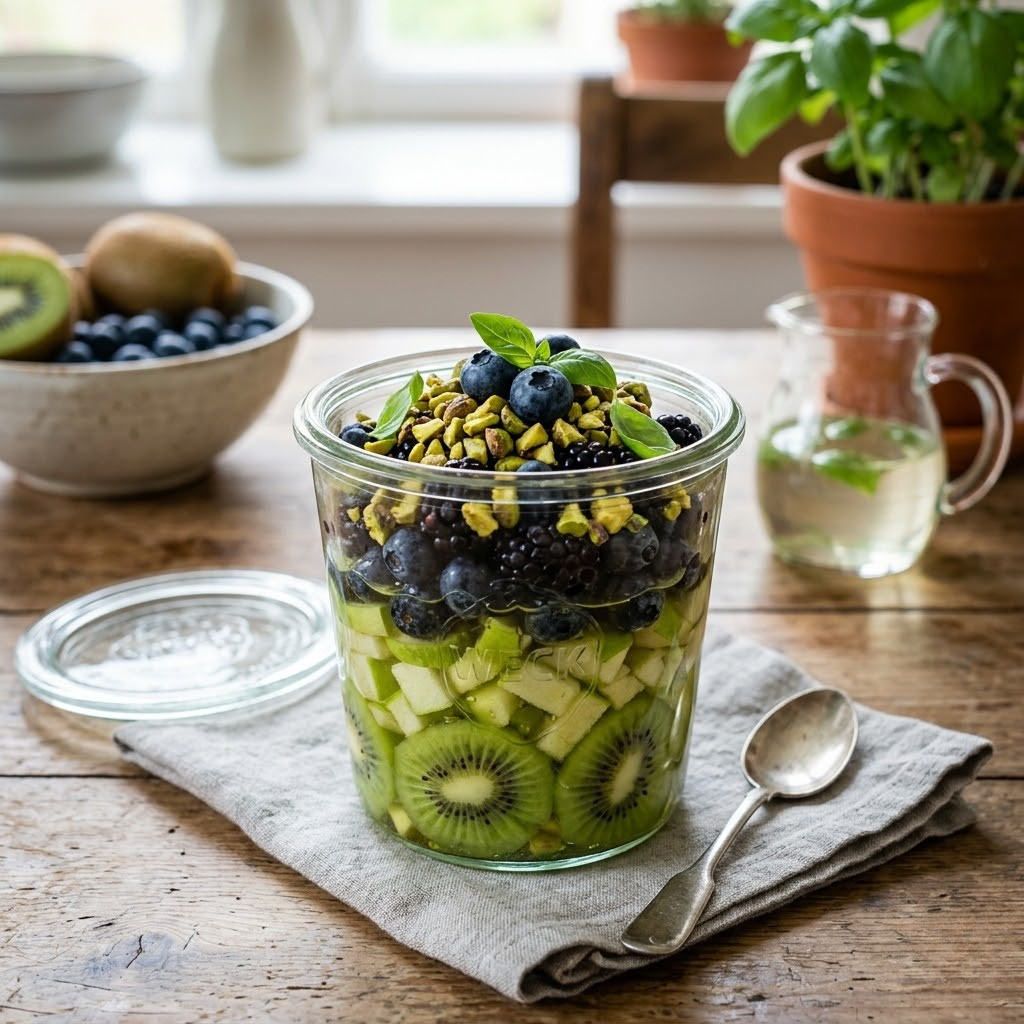 🥗 La Recette : "Aurore Boréale" (Kiwi, Myrtille &amp; Sirop de Basilic)